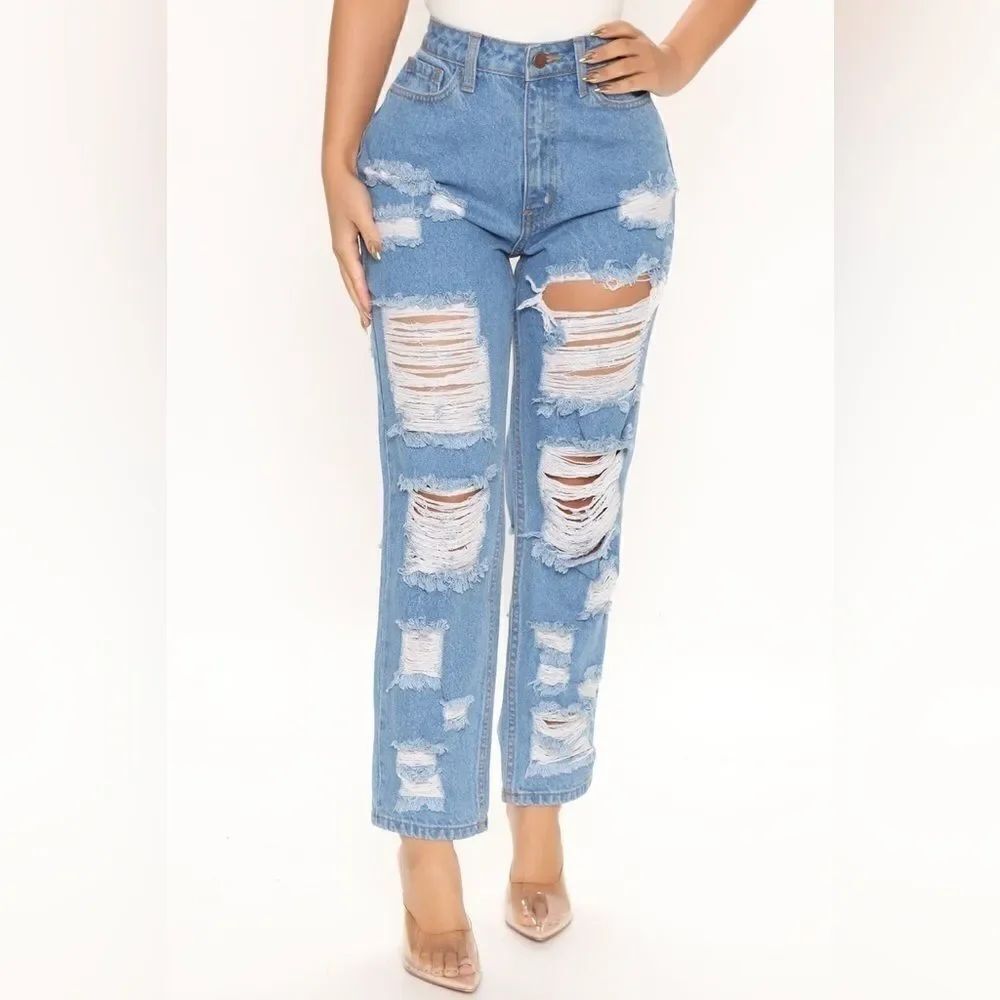 Fashion Nova Get Ready Distressed Boyfriend Jeans NWT SZ 13